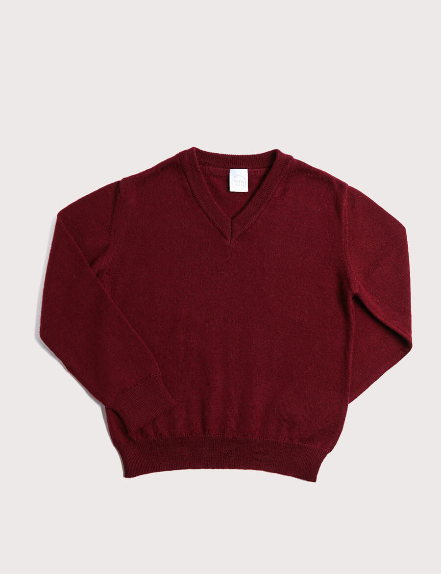 Plain V-Neck Sweater in Burgundy (4-10yrs) Knitwear from Pepa London