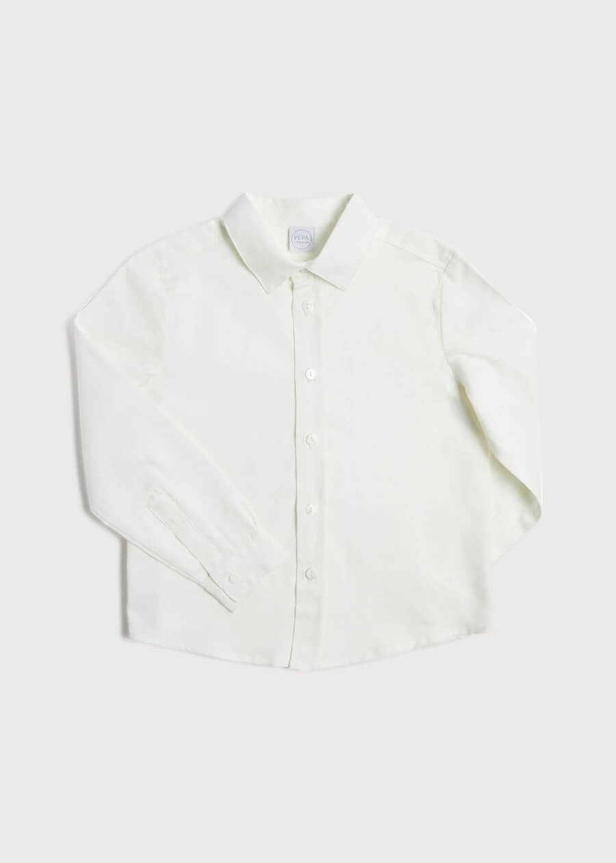 Polo Collar Long Sleeve Oxford Shirt in White (4-10yrs) Shirts from Pepa London