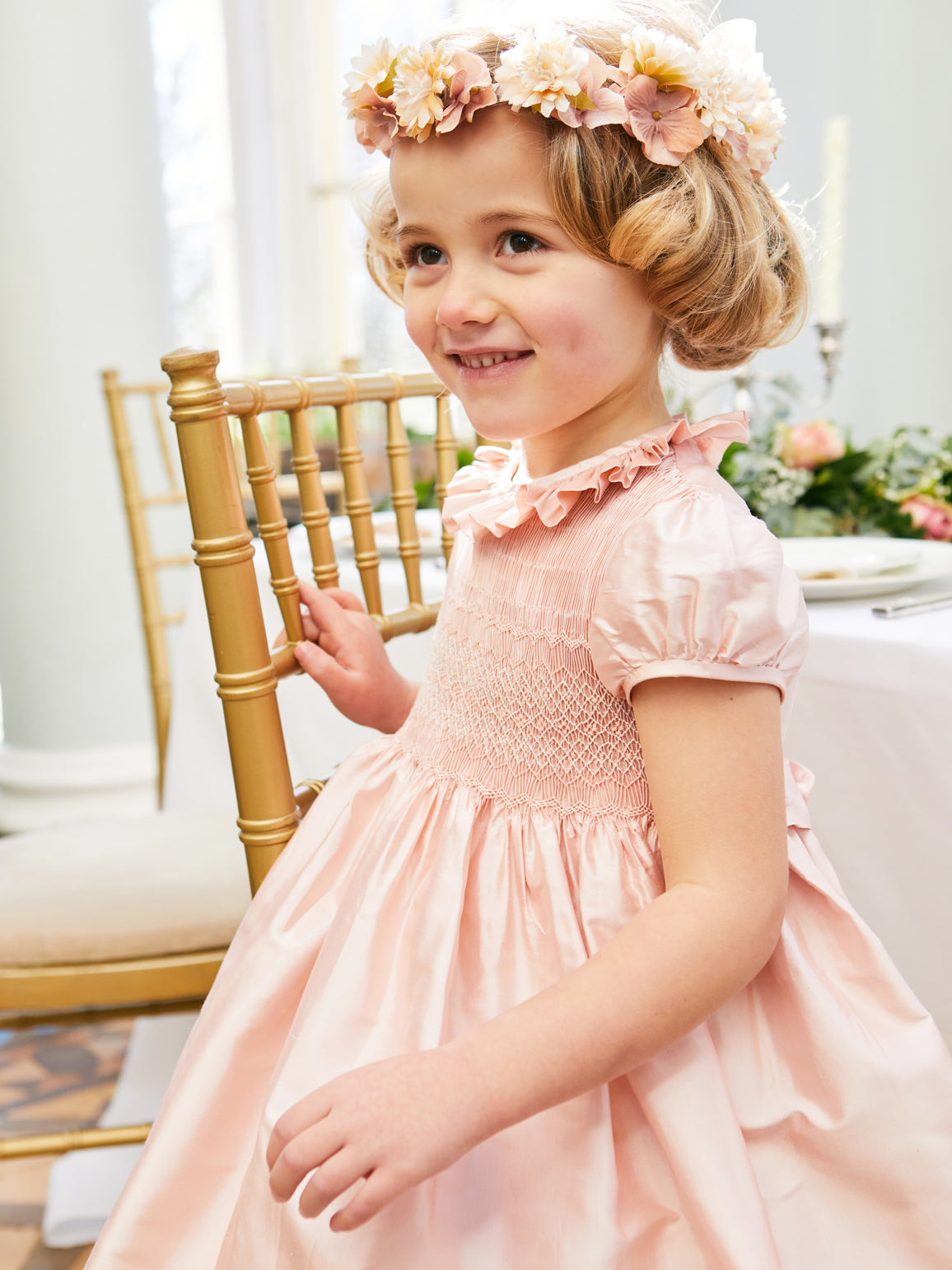 Girls Silk Hand Smocked Celebration Dress in Pink (6mths-10yrs)
