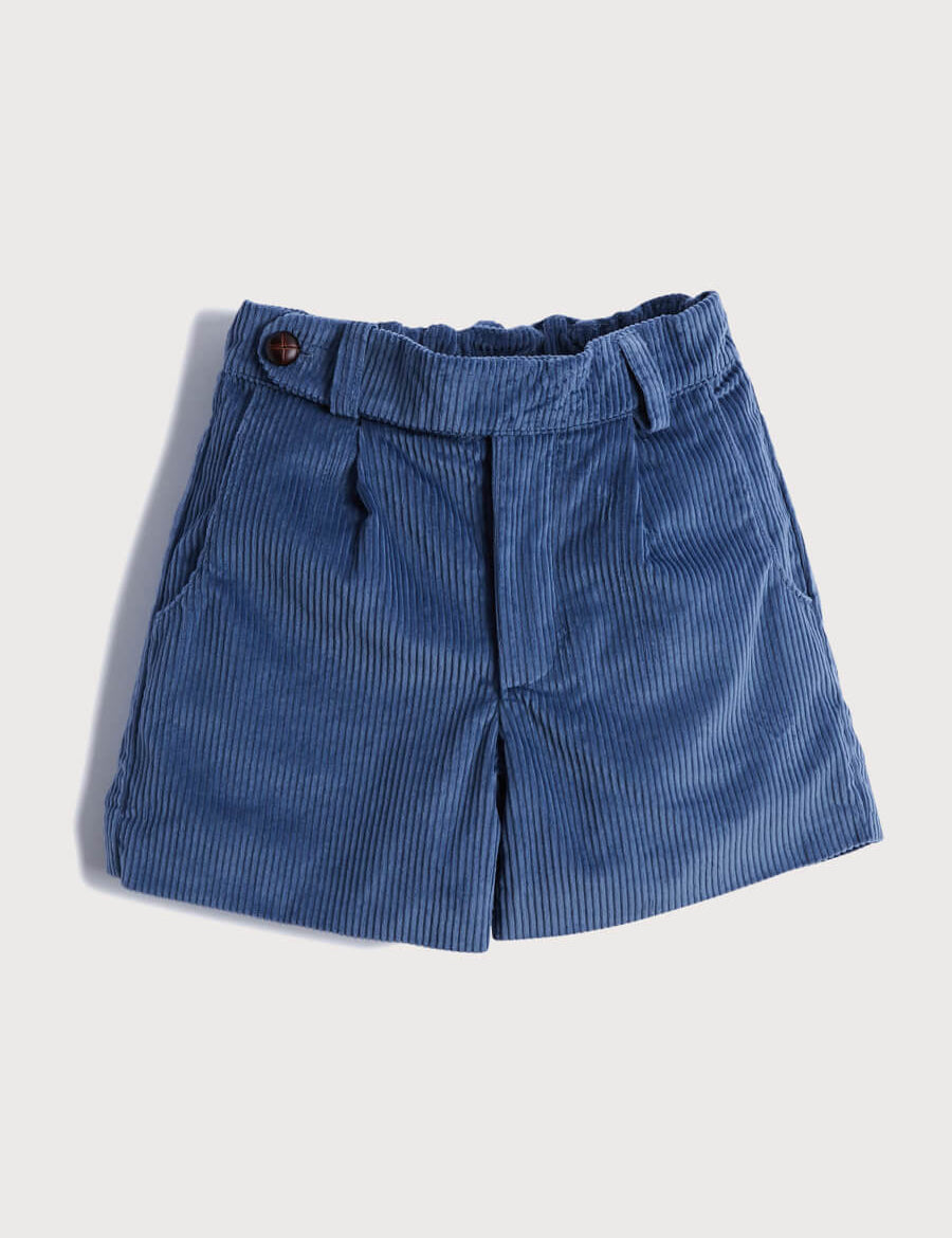 Corduroy Leather Button Shorts in Blue (4-10yrs) Shorts from Pepa London