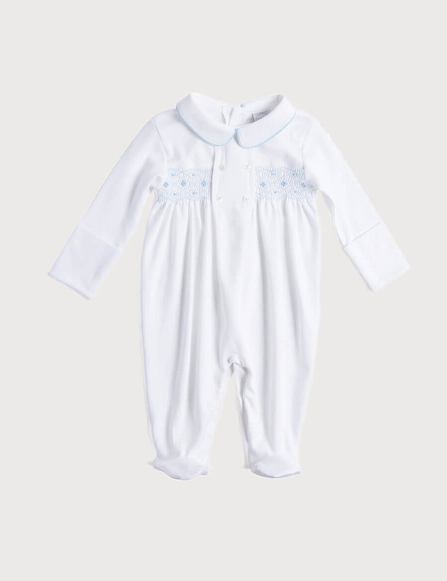 Blue Hand Smocked Cotton All-in-One (1-18mths) Nightwear from Pepa London