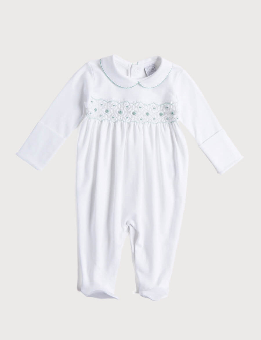 Green Hand Smocked Cotton All-in-One (0-18mths) Nightwear from Pepa London