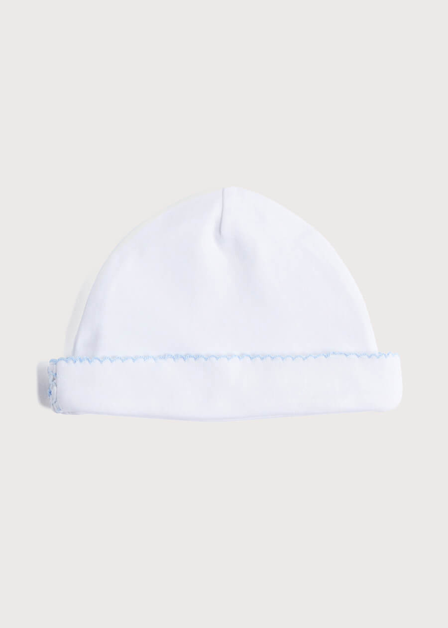 Newborn Hat with Blue Hand Smocked Detail (0-3mths) Accessories  from Pepa London