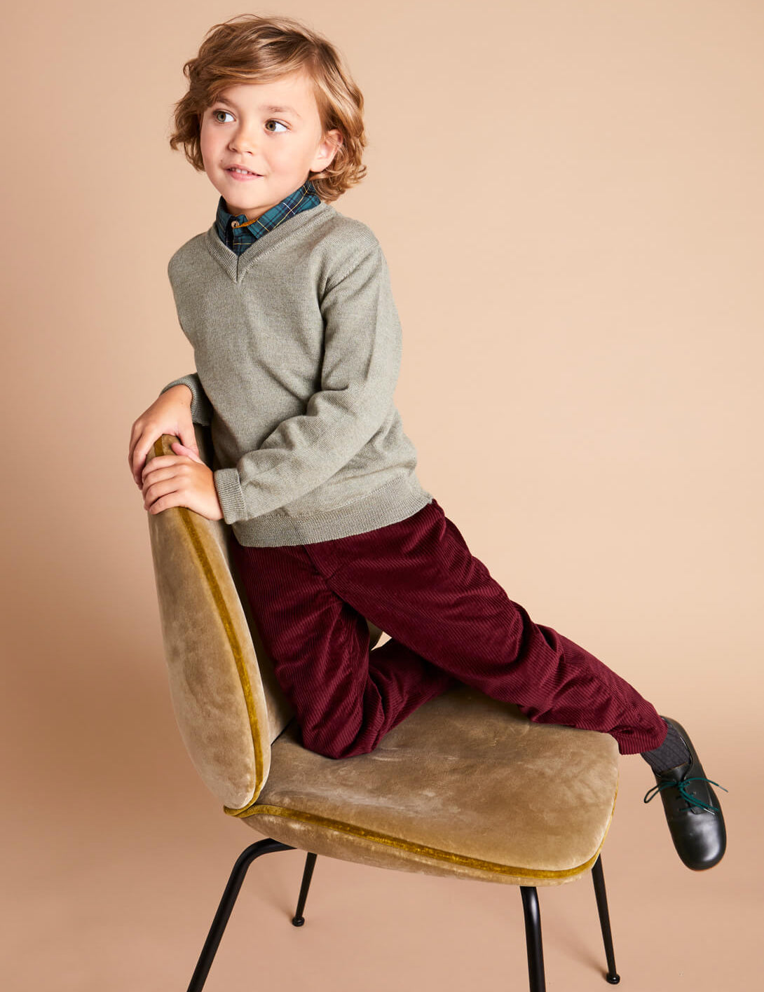 Plain V-Neck Sweater in Sage Green (4-10yrs) Knitwear from Pepa London