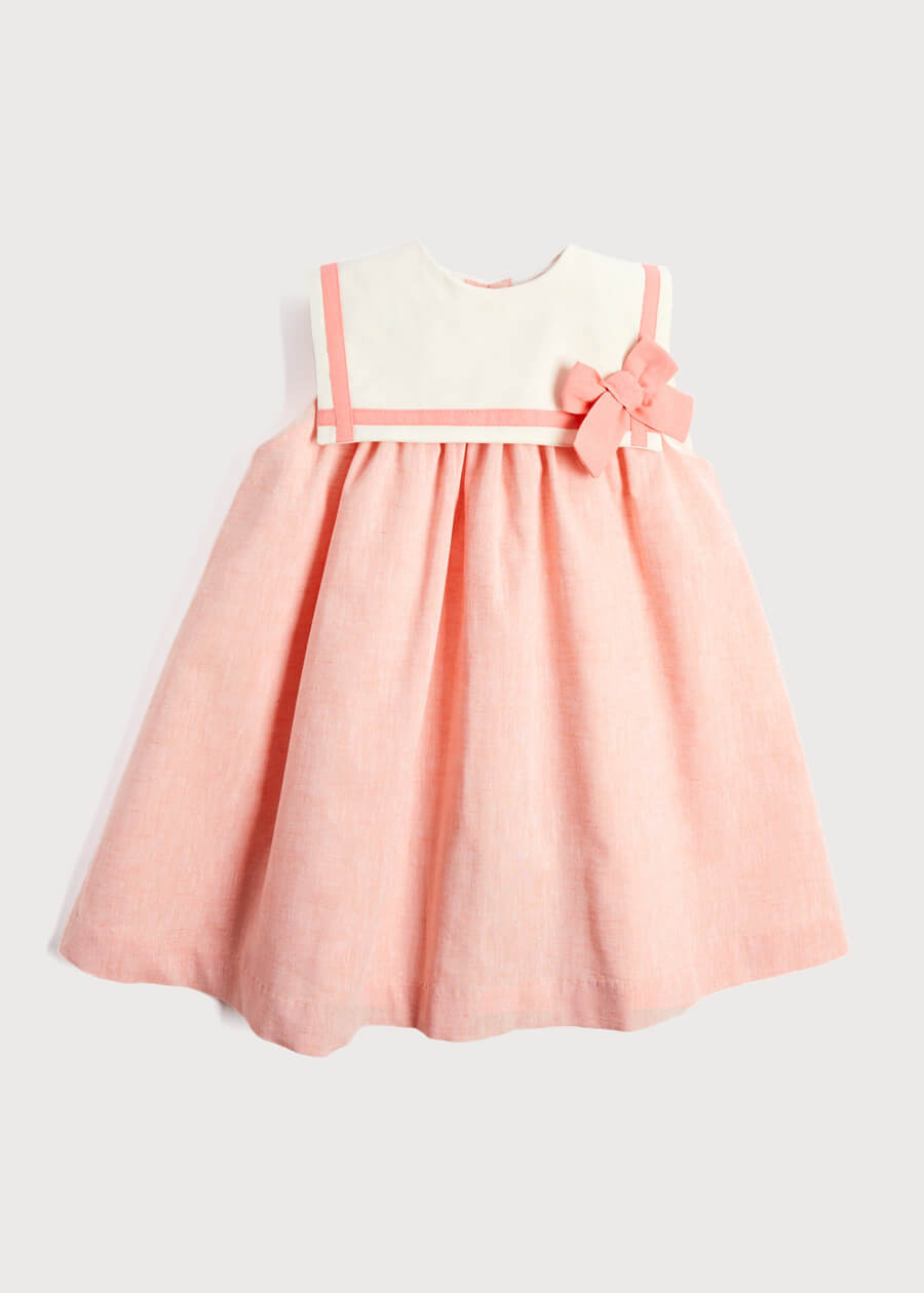 Linen Blend Trapeze Dress in Peach Orange (12mths-10yrs) Dresses from Pepa London
