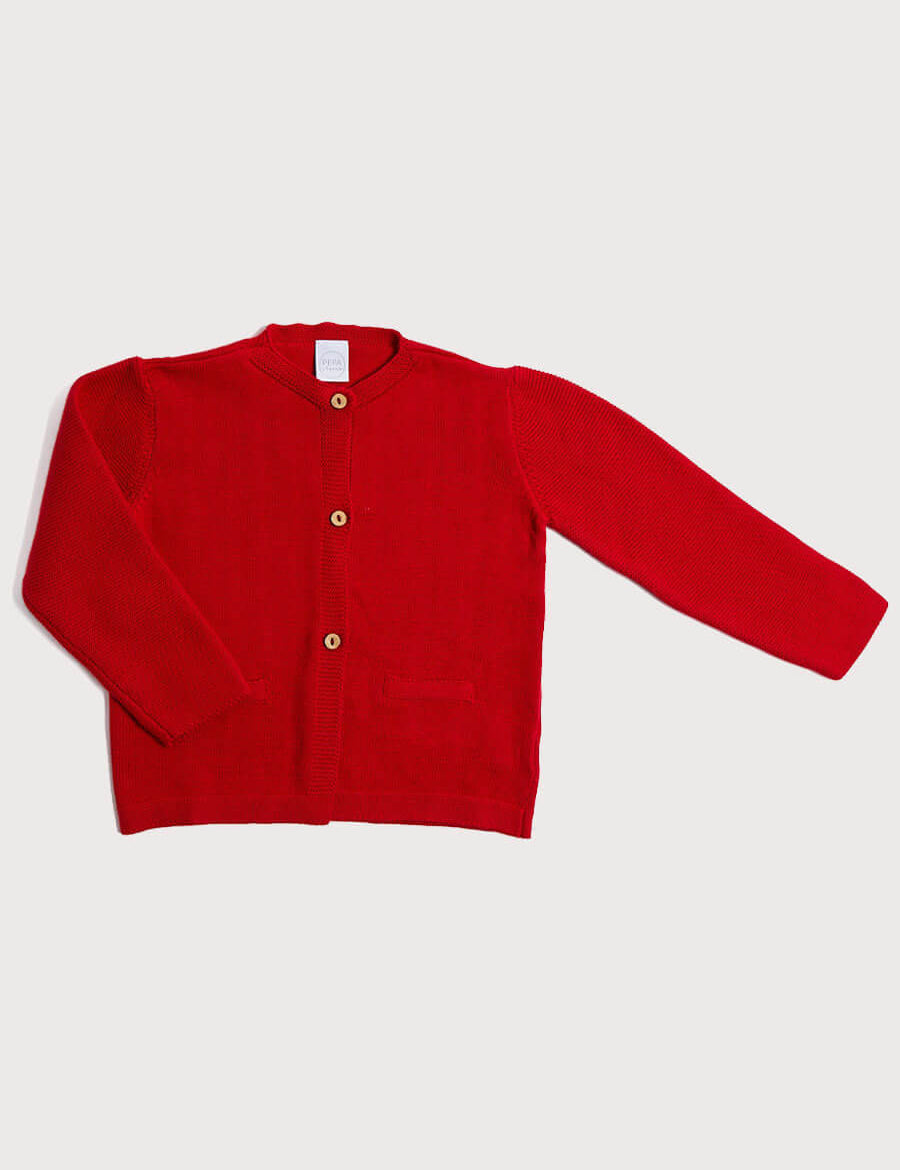 Pocket Front Cardigan in Bright Red (6mths-10yrs) Knitwear from Pepa London