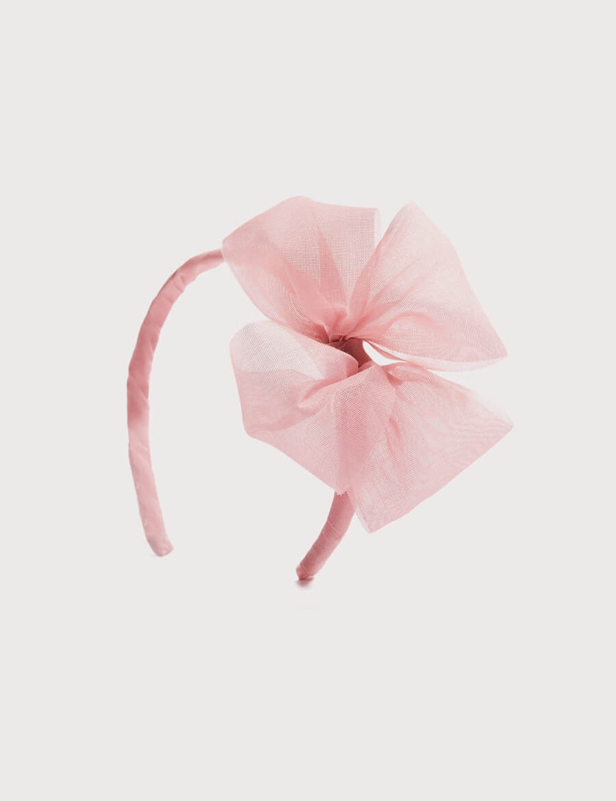 Traditional Big Bow Tulle Hairband in Dusty Pink Hair Accessories from Pepa London