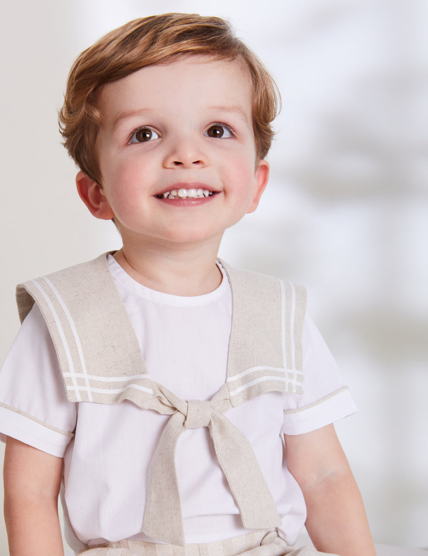 Sailor Collar Striped Set in Beige (12mths-6yrs) Sets from Pepa London