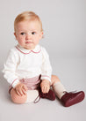 Herringbone Peter Pan Collar Long Sleeve Two Piece Set in Red (6mths-2yrs) Sets  from Pepa London
