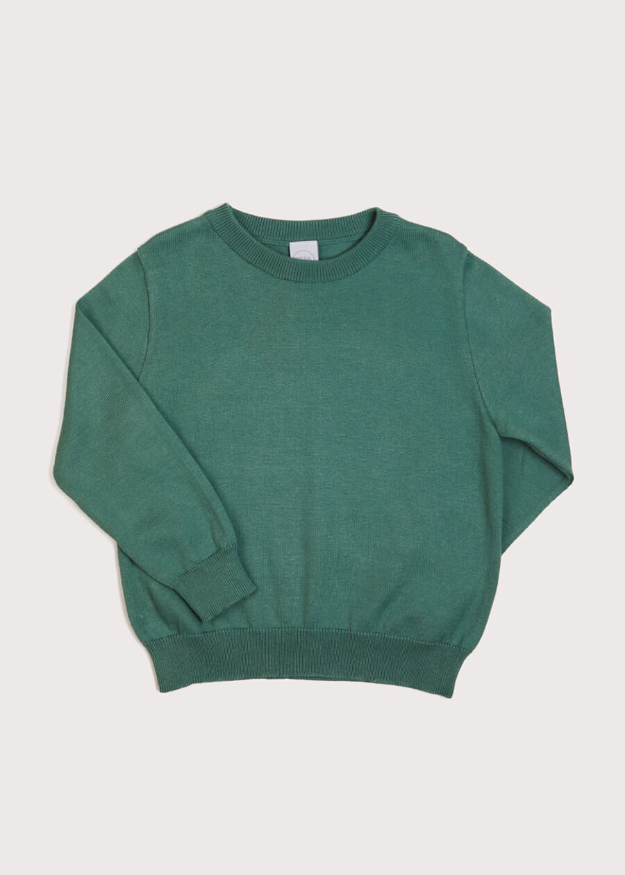 Plain Crew Neck Button Shoulder Jumper in Green | Pepa London