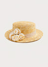 Faux Flower Straw Boater Hat With Ivory Flower (S-M) Hair Accessories  from Pepa London