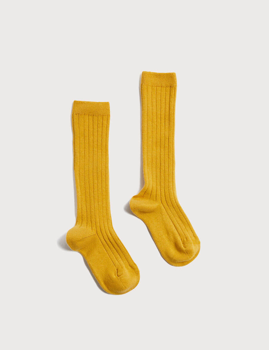 Ribbed Knee-High Socks In Mustard (3mths-10yrs) Socks from Pepa London