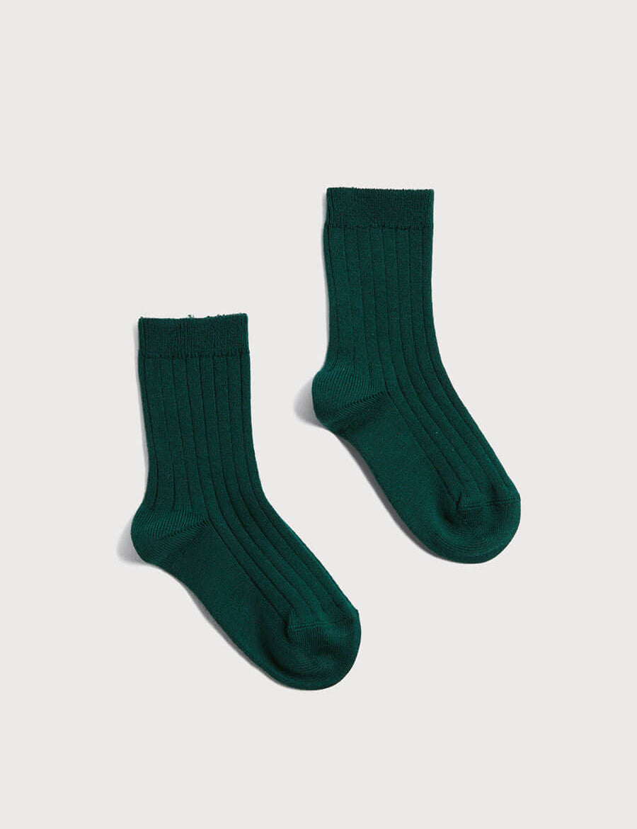 Ribbed short socks - Bottle Green (0mths-10yrs) Socks from Pepa London