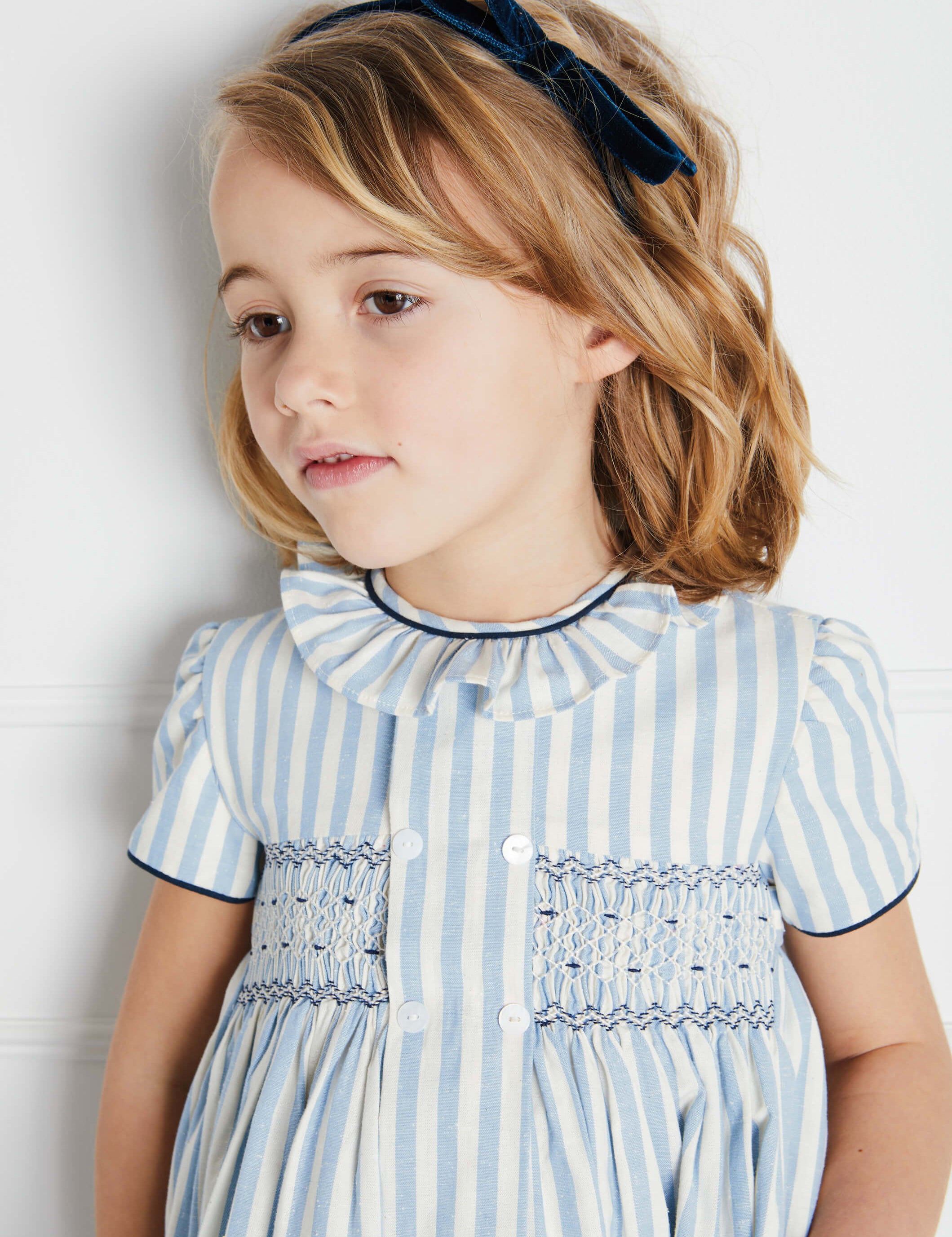 Velvet Hairband with Thin Navy Bow Hair Accessories from Pepa London
