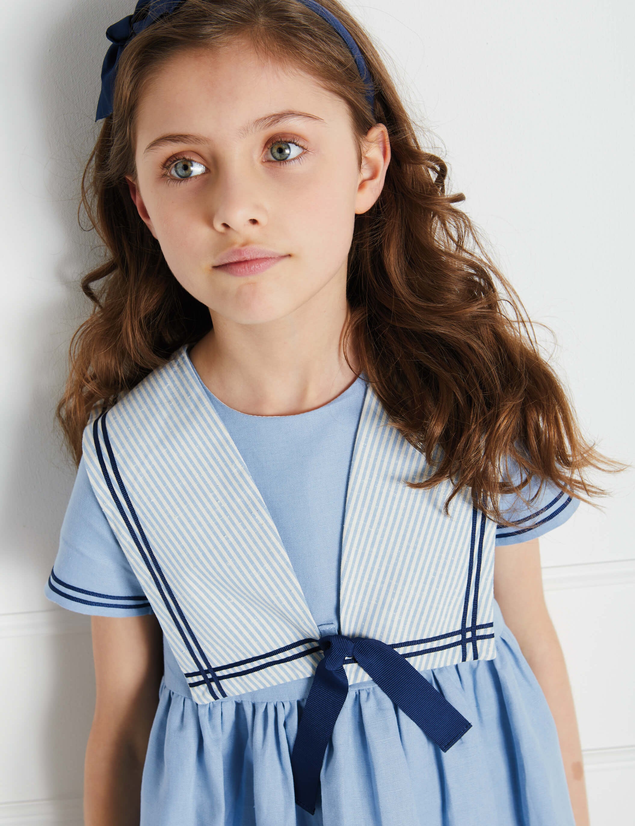 Navy Linen Big Bow Hairband Hair Accessories from Pepa London