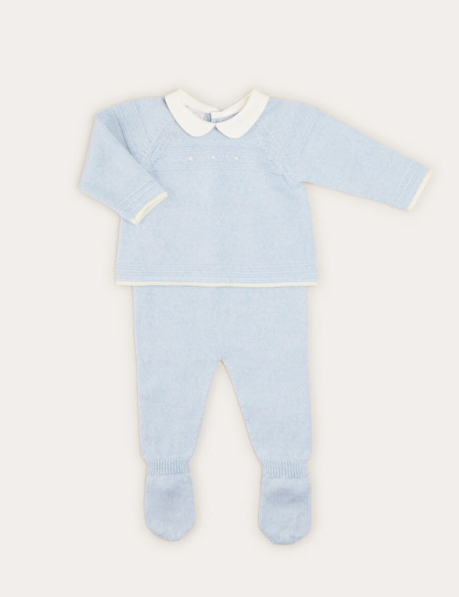 Dot Detail Knitted Set in Baby Blue (1-6mths) KNITTED SETS from Pepa London