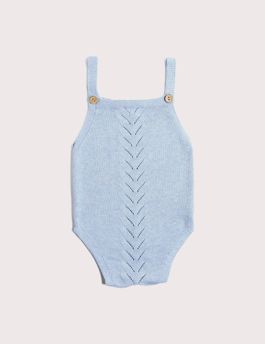 Openwork Knitted Dungaree in Dusty Blue (3-12mths) Knitwear from Pepa London