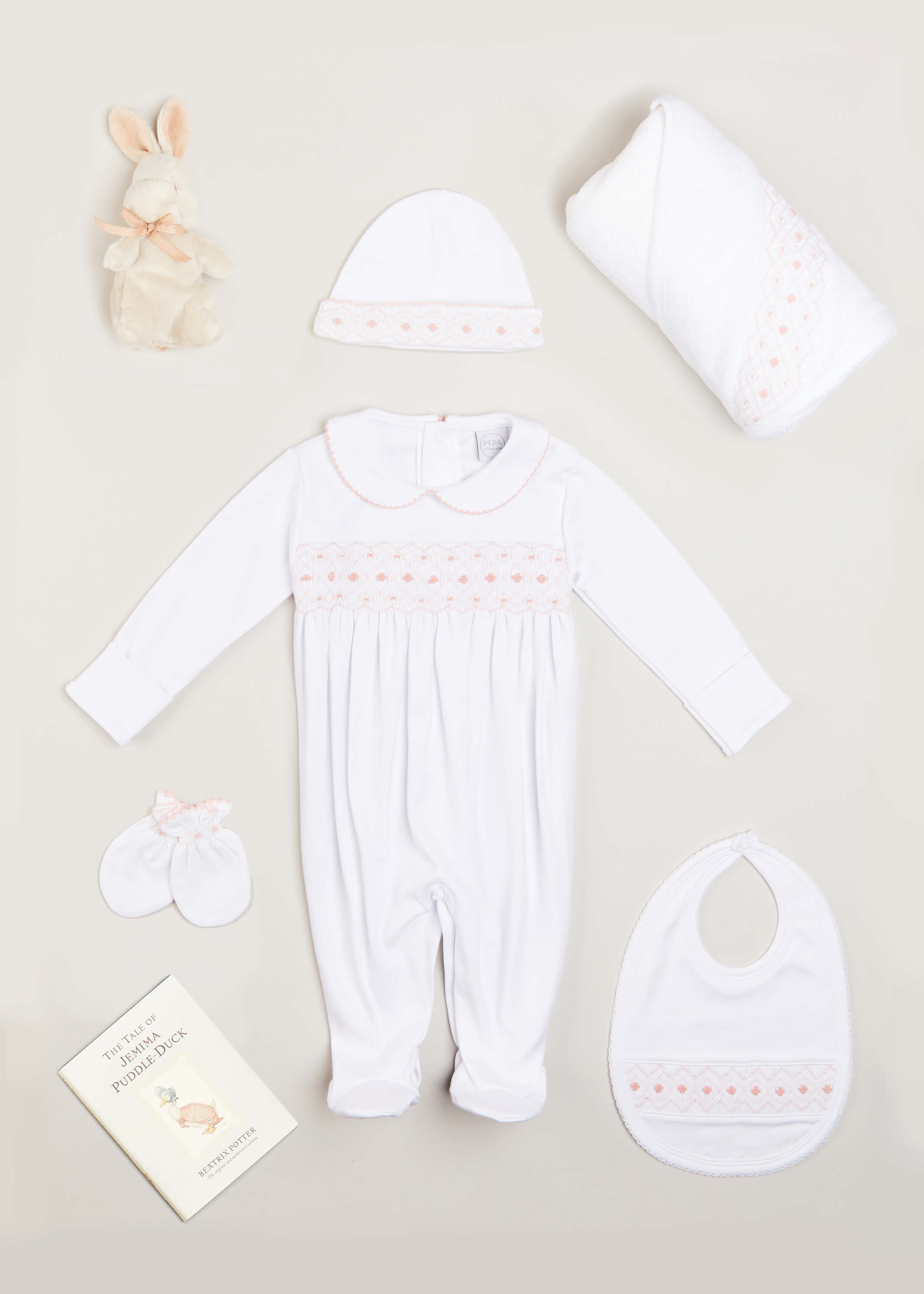 Newborn Hand Smocked Gift Set in Pink Look  from Pepa London
