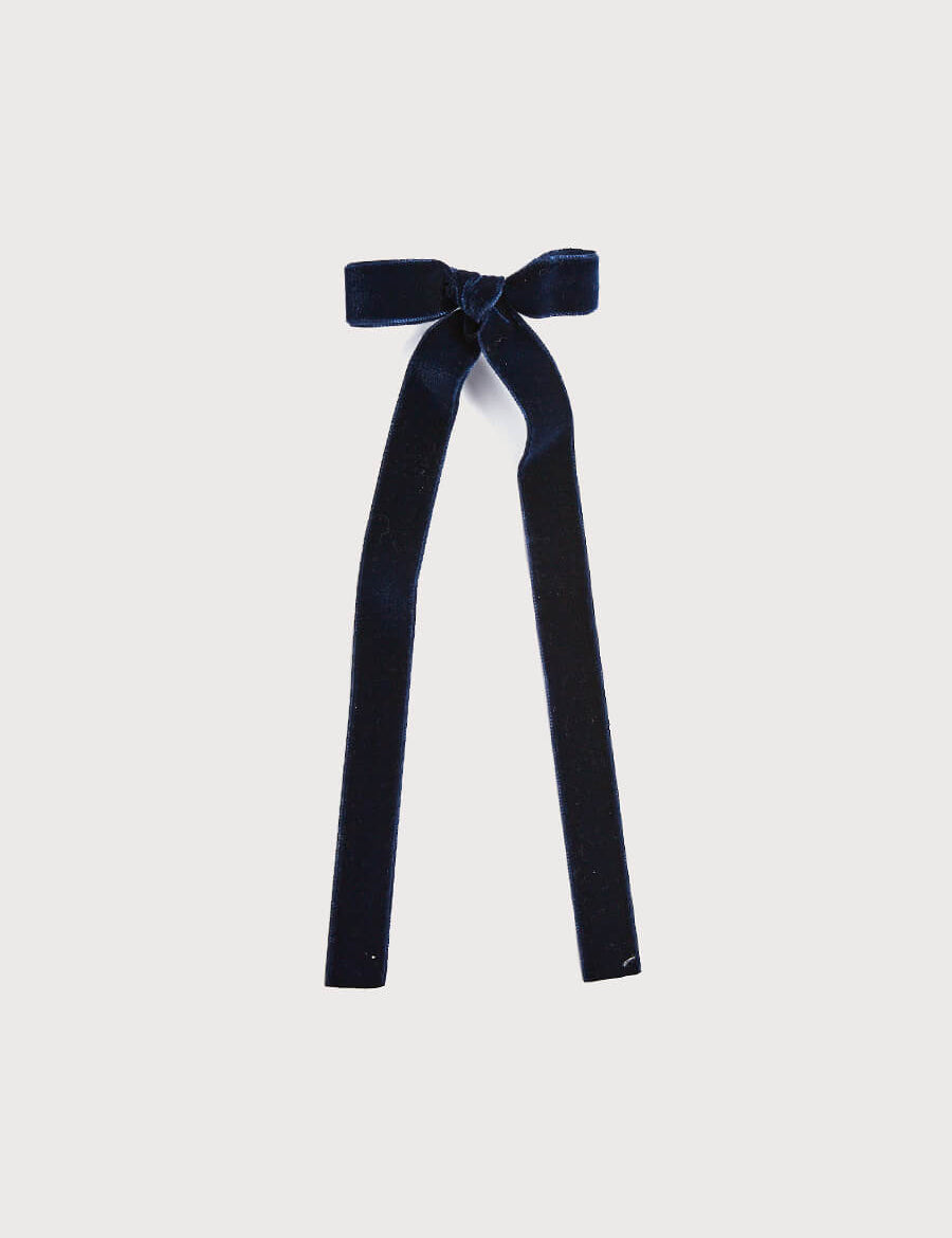 Velvet Long-Bow Clip in Navy Hair Accessories from Pepa London