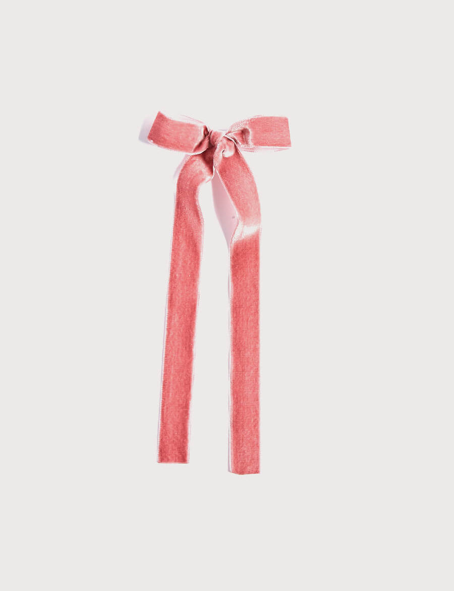 Velvet Long-Bow Clip in Pink Hair Accessories from Pepa London