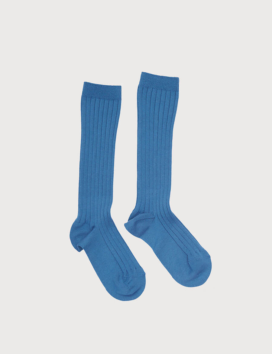 Blue Ribbed Knee-High Socks (3mths-8yrs) Socks from Pepa London