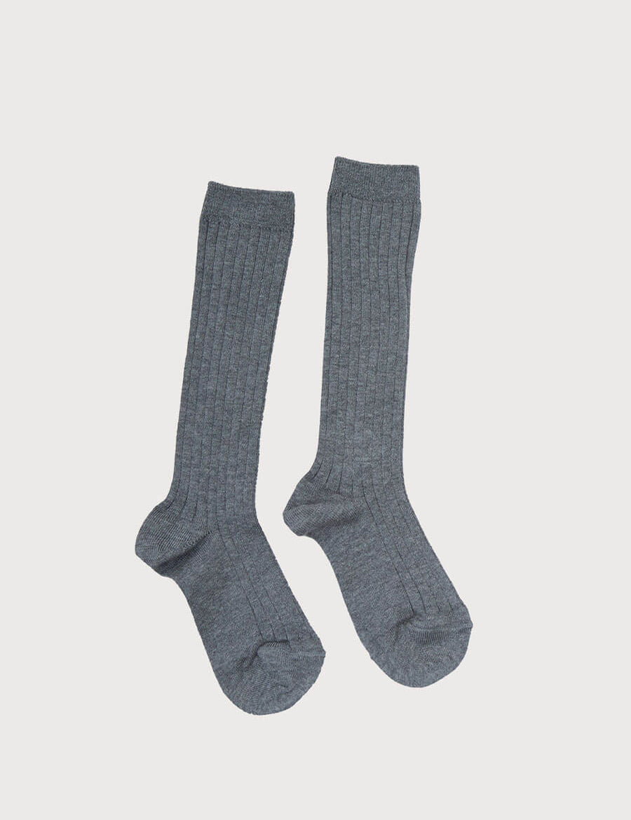 Ribbed Knitted Knee Socks in Light Grey (3mths-8yrs) Socks from Pepa London