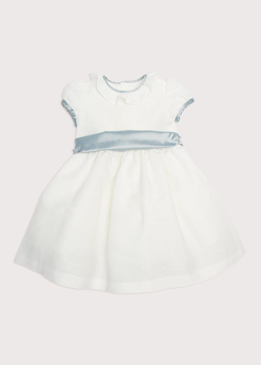 Flower Girl Ivory Dress with Blue Silk Sash (6mths-10yrs) Dresses from Pepa London
