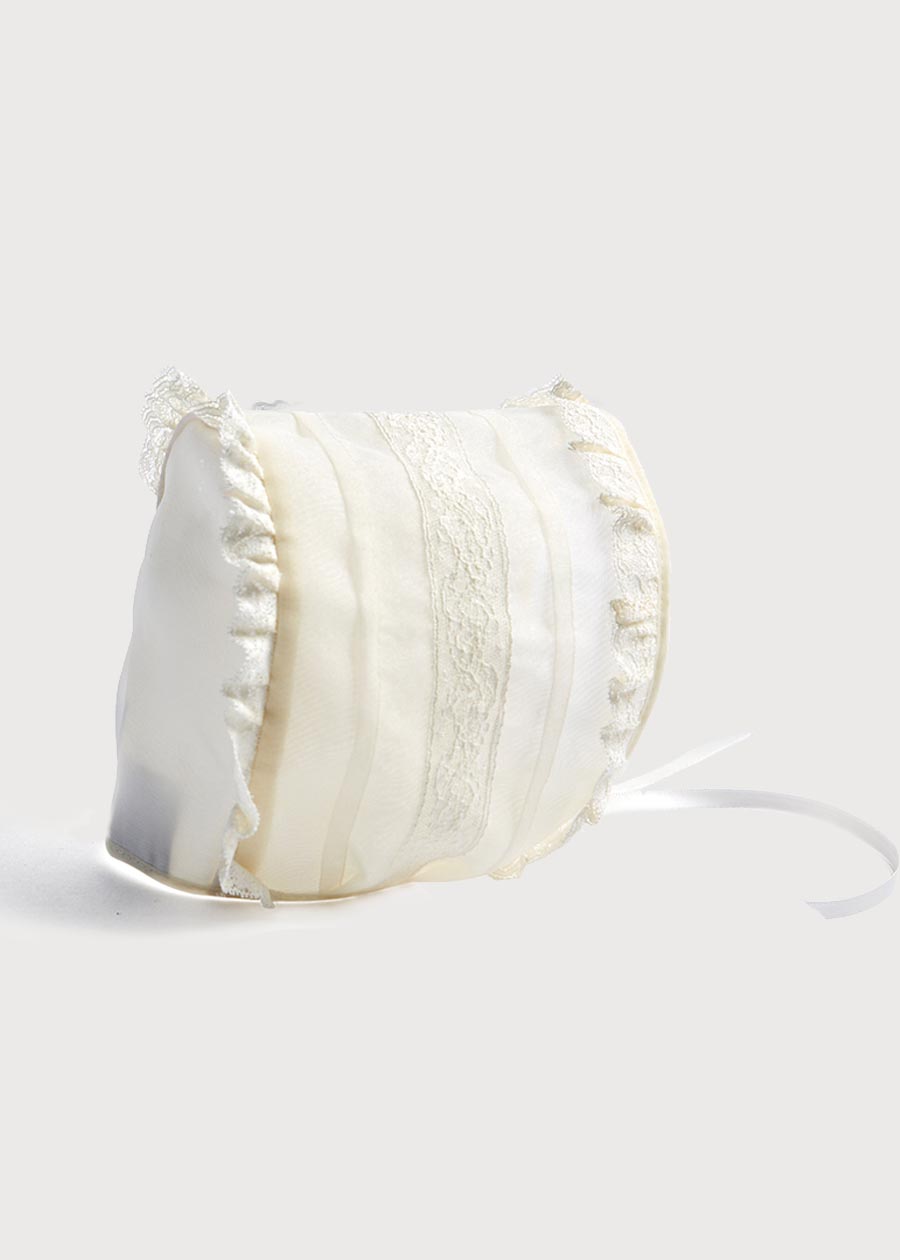 Cream Lace Christening Bonnet with Frill (3mths-2yrs) Accessories  from Pepa London
