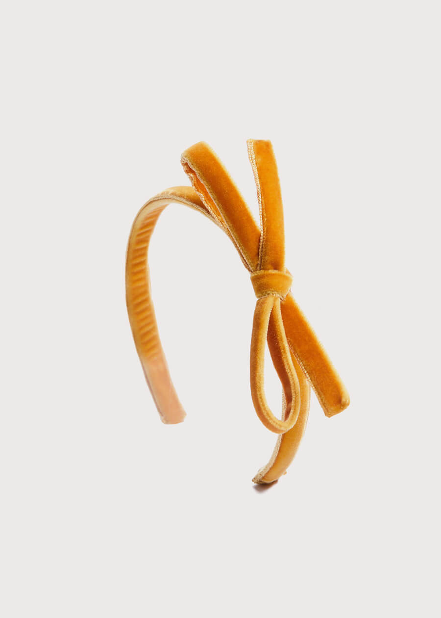 Velvet Hairband With Thin Mustard Bow Hair Accessories from Pepa London