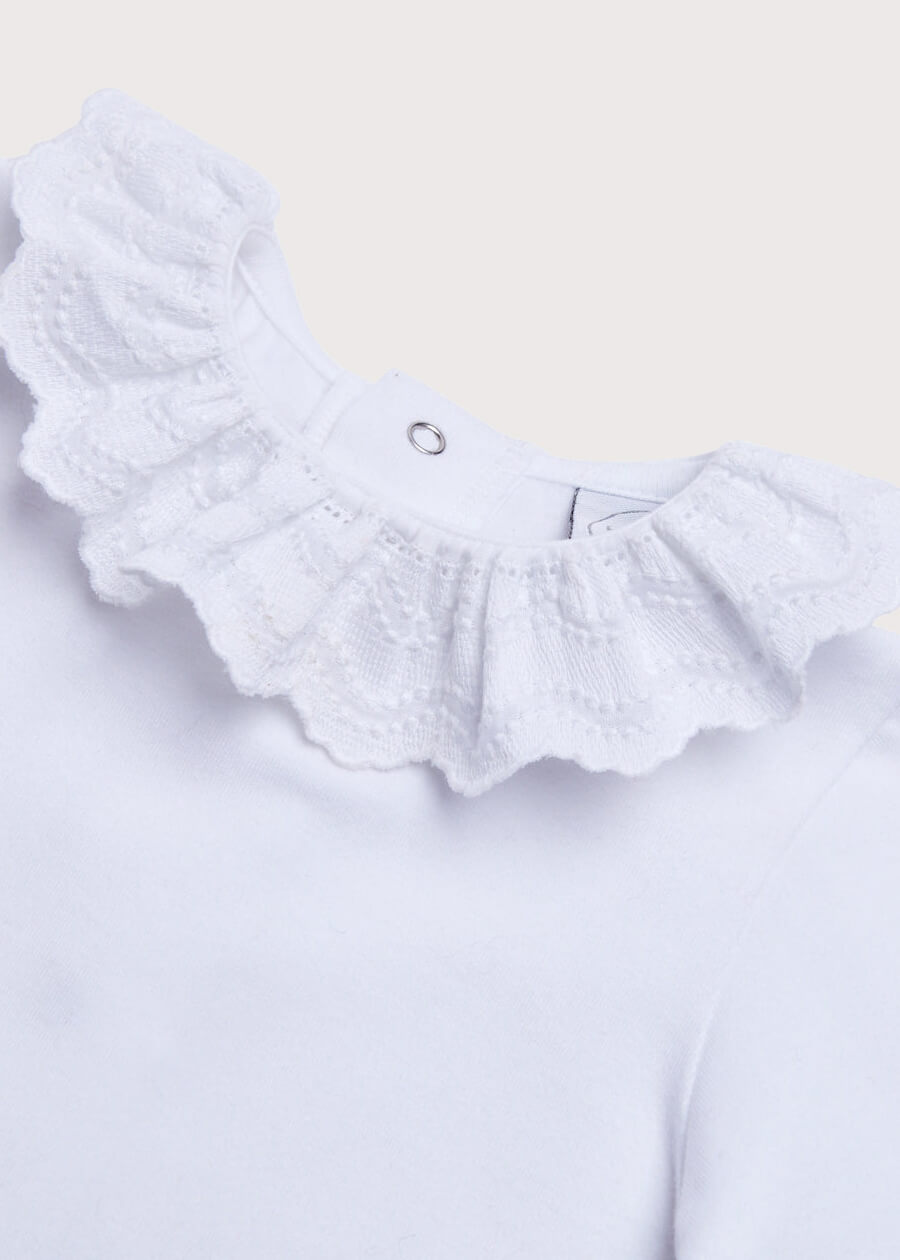 Frill Collar Long Sleeve Bodysuit in White (0mths-3yrs) Tops & Bodysuits from Pepa London