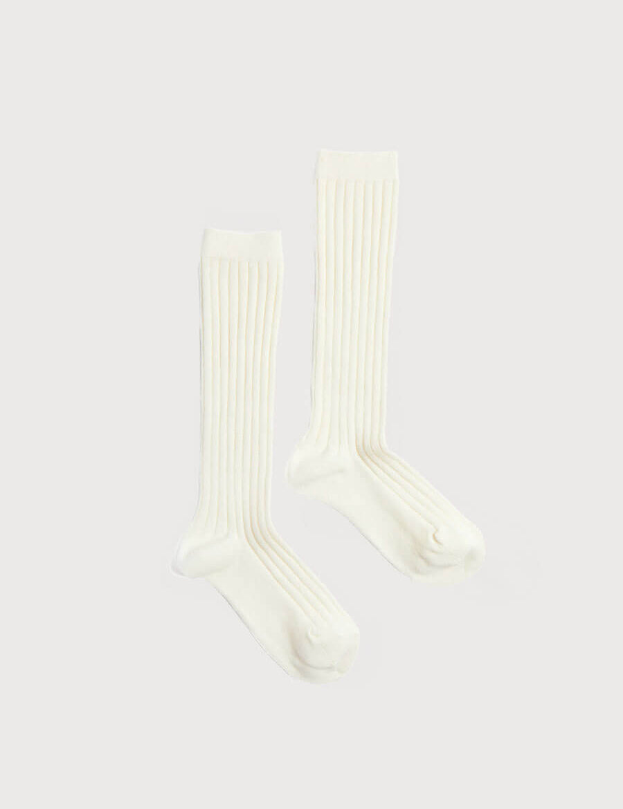 Ribbed Knitted Knee Socks in Cream (0mths-10yrs) Socks from Pepa London