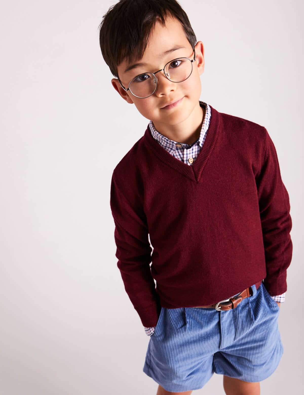 Plain V-Neck Sweater in Burgundy (4-10yrs) Knitwear from Pepa London