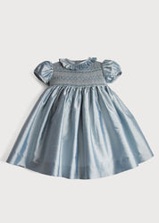 Girls Silk Hand Smocked Celebration Dress in Blue (6mths-10yrs) Dresses from Pepa London
