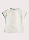Linen Boys Celebration Shirt White with Blue Silk piping (4-10yrs) Shirts  from Pepa London