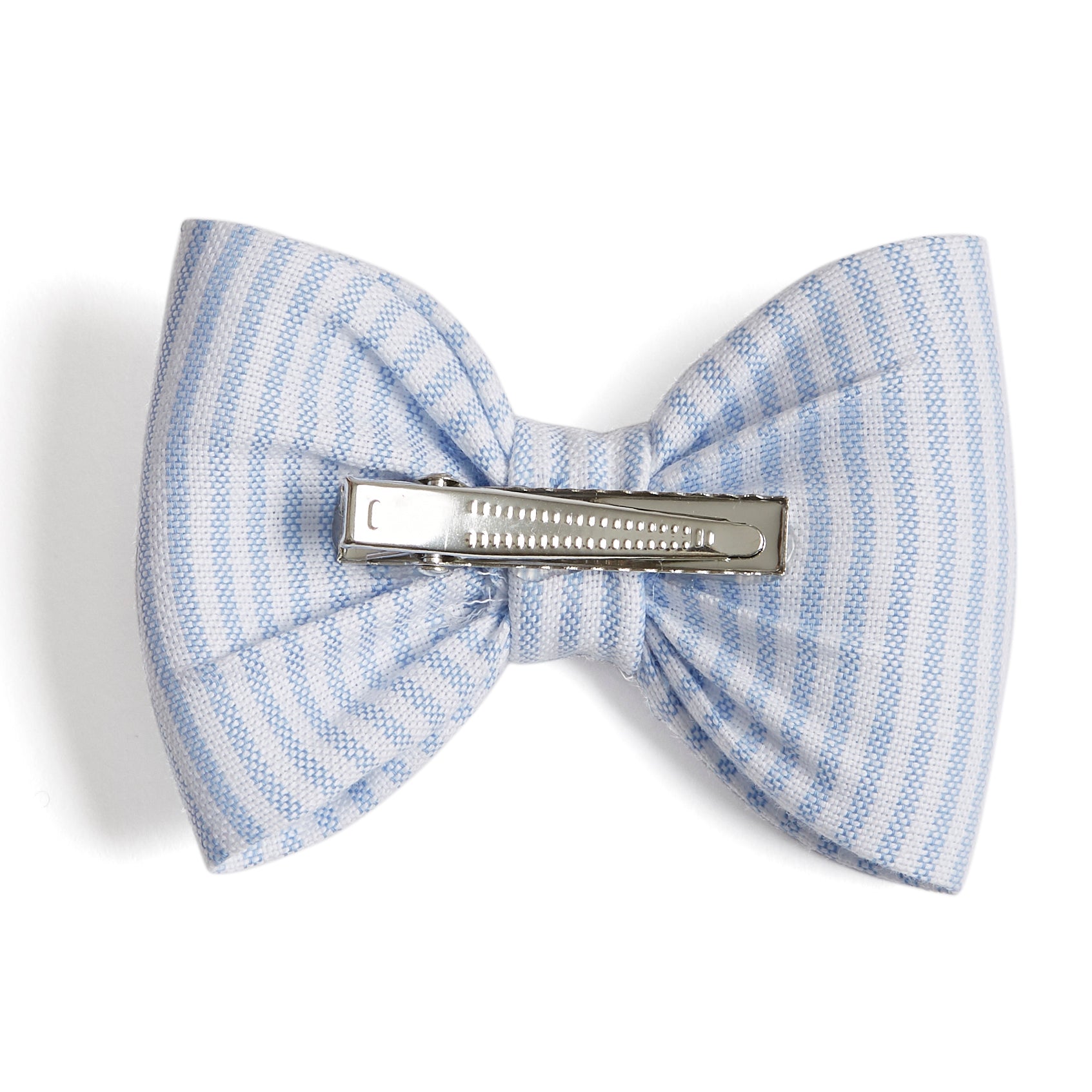 Big Bow Clip in Light Blue Oxford Stripes Hair Accessories from Pepa London