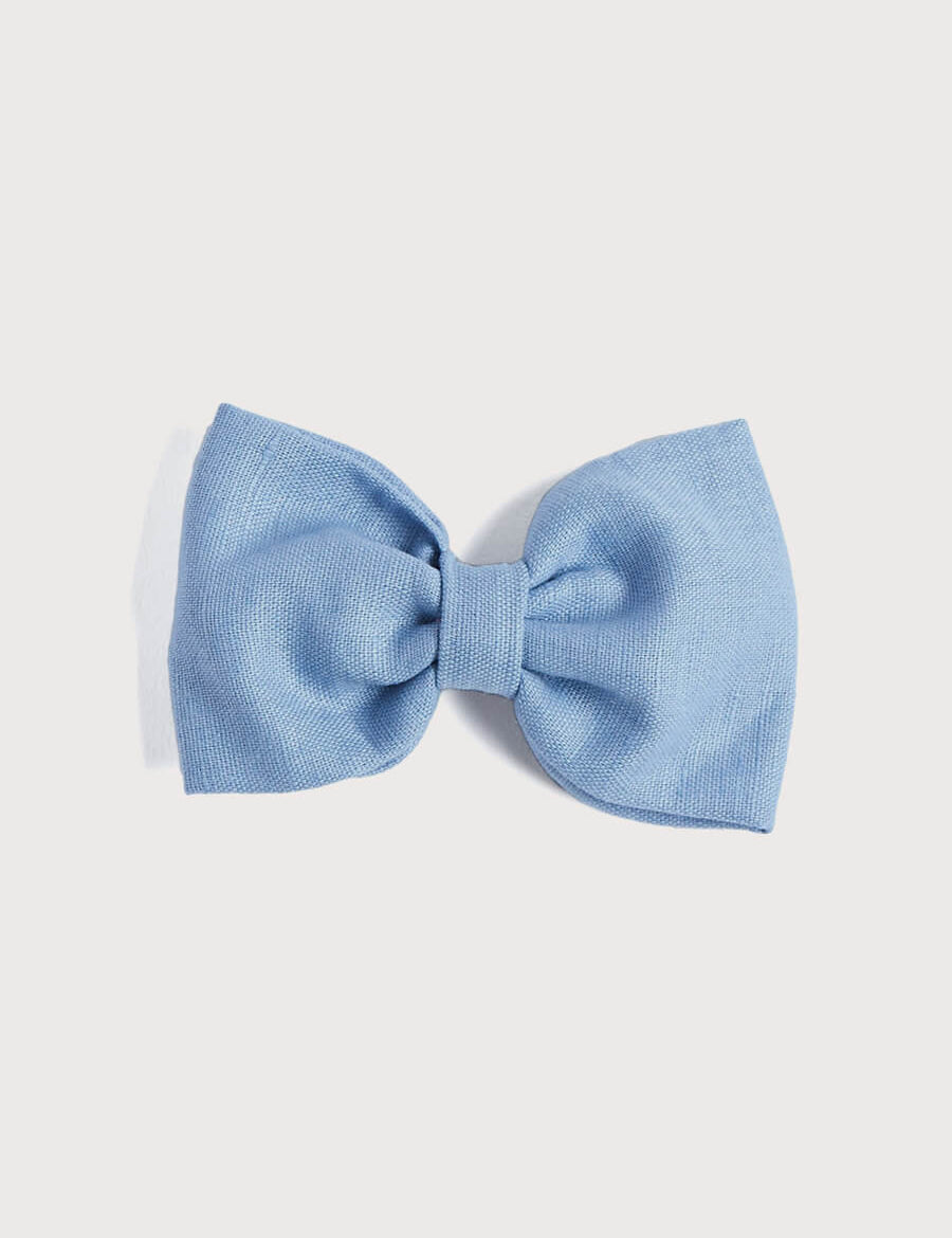 Blue Linen Big Bow Clip Hair Accessories from Pepa London