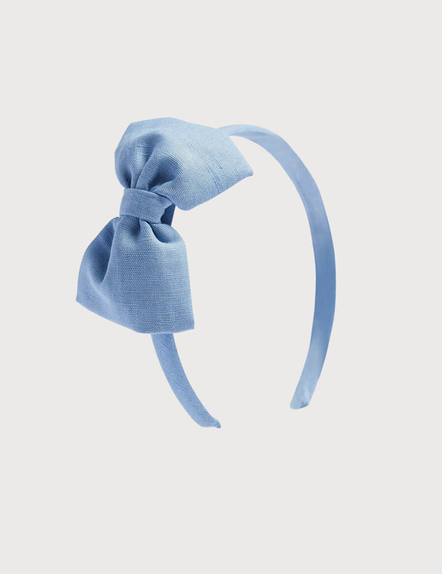 Blue Linen Big Bow Hairband Hair Accessories from Pepa London