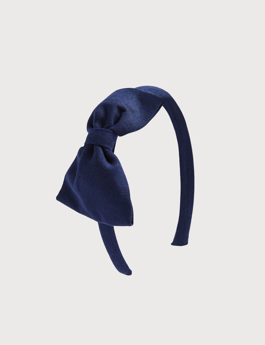 Navy Linen Big Bow Hairband Hair Accessories from Pepa London