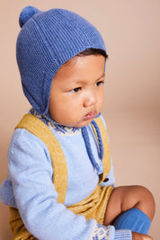 Knitted Merino Wool Winter Bonnet in Blue (S-L) Knitted Accessories  from Pepa London