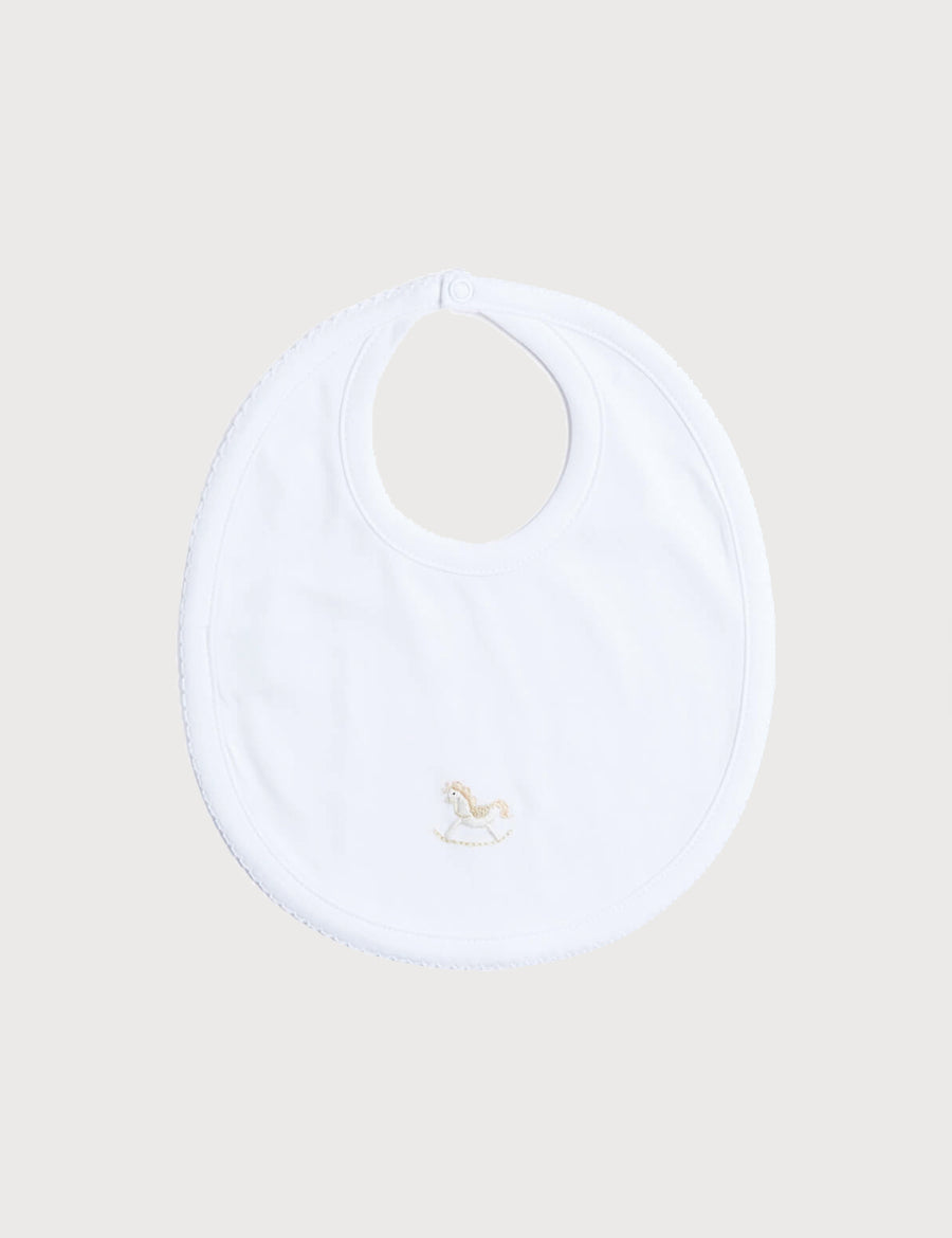 White Bib with Beige Embroidered Rocking Horse Accessories from Pepa London