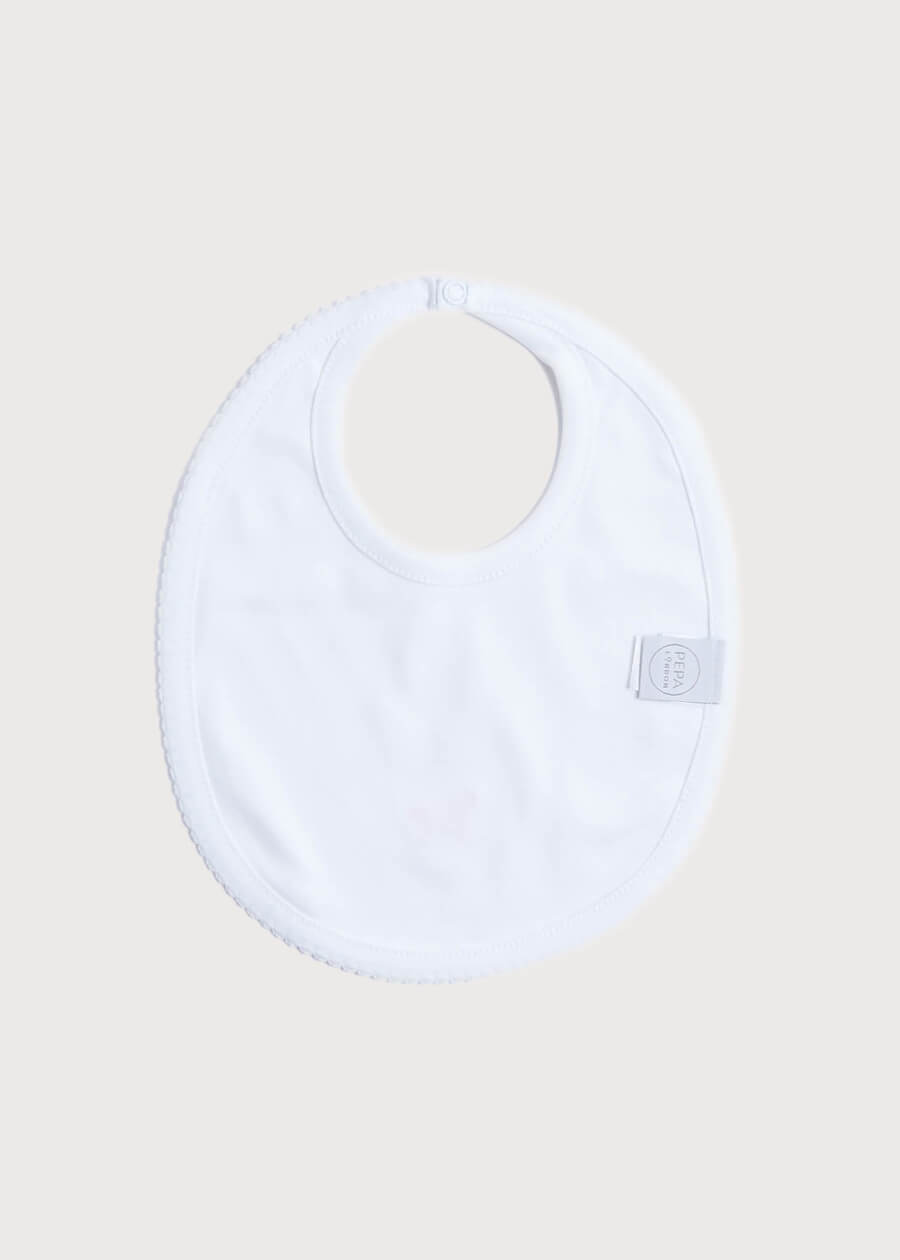 White Bib with Pink Embroidered Rocking Horse Accessories from Pepa London