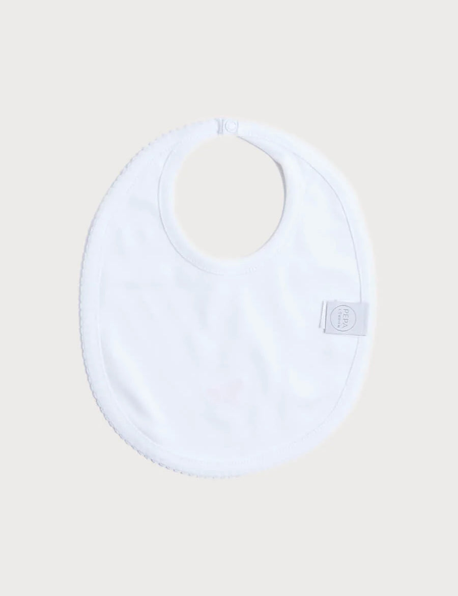 White Bib with Beige Embroidered Rocking Horse Accessories from Pepa London