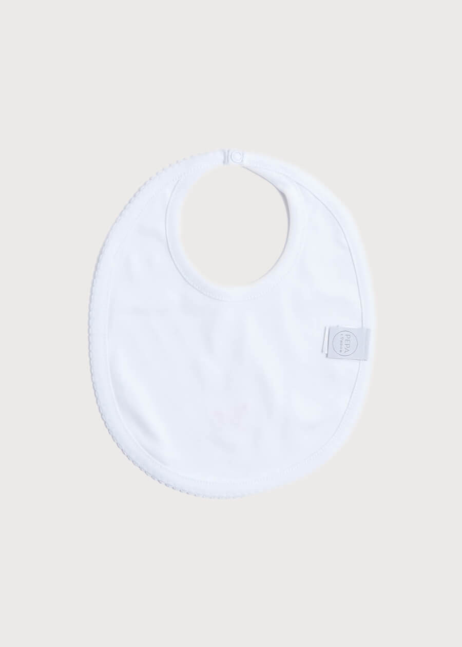 White Bib with Blue Embroidered Rocking Horse Accessories from Pepa London