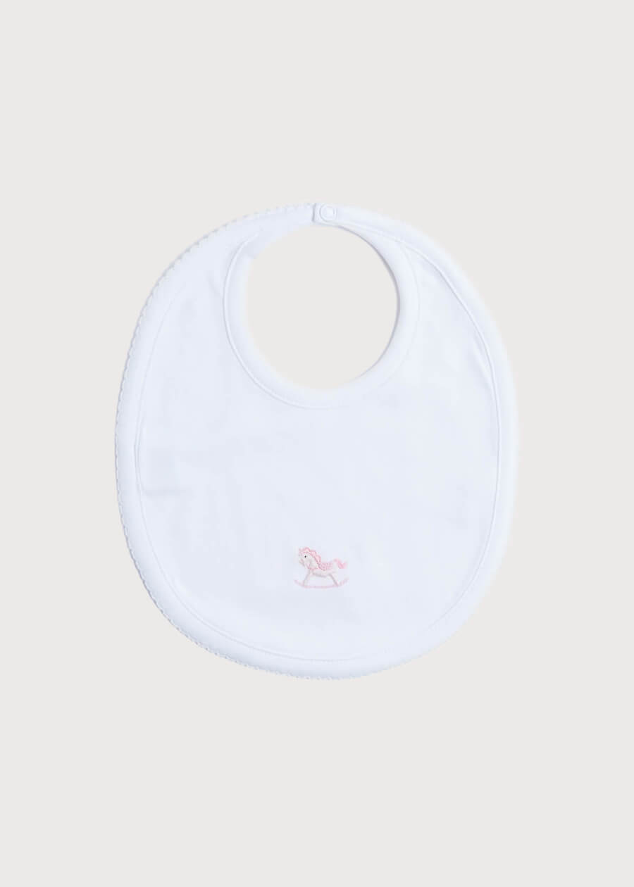 White Bib with Pink Embroidered Rocking Horse Accessories from Pepa London