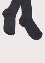 Dark Grey Ribbed Tights (3mths-8yrs) Tights  from Pepa London
