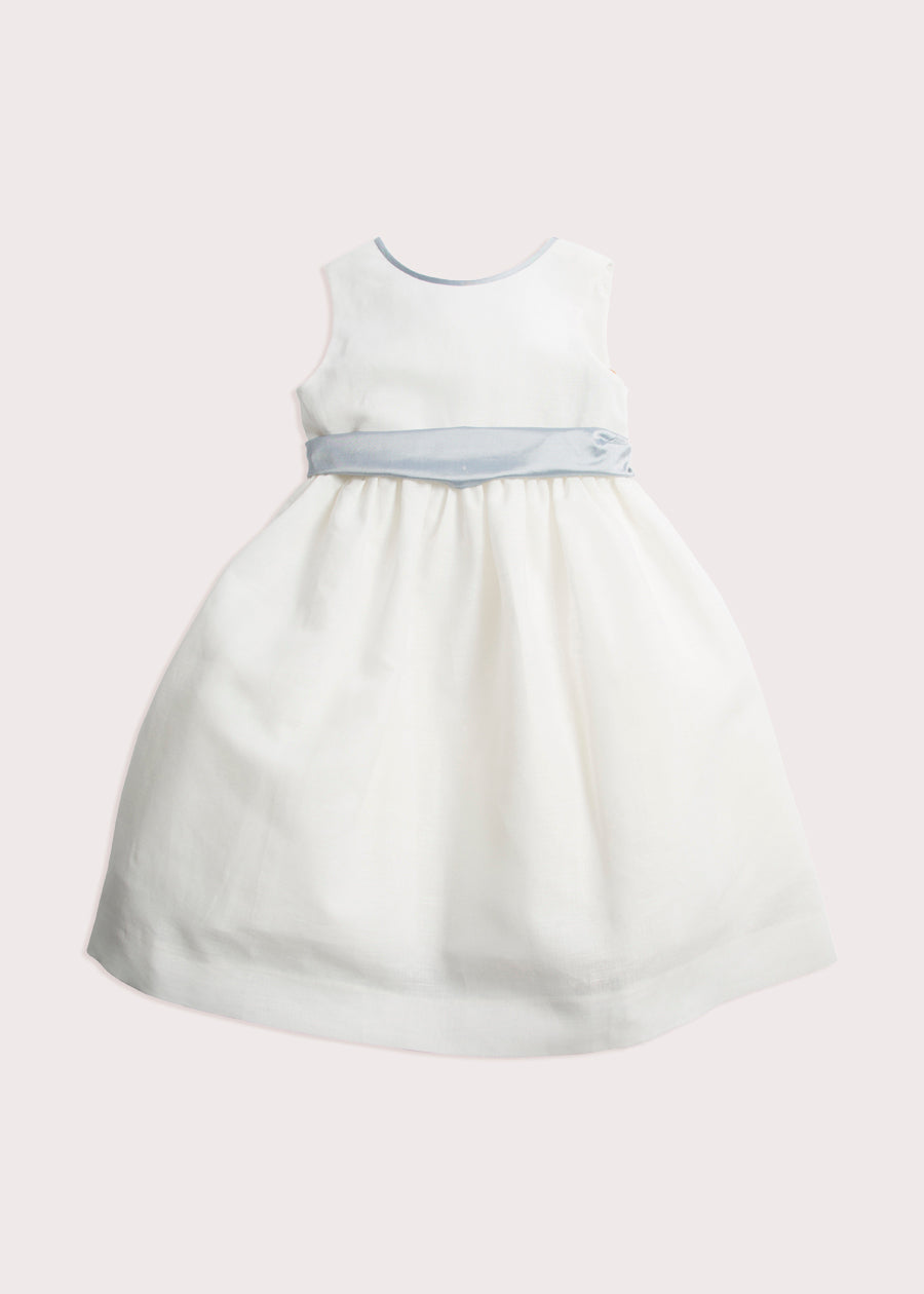 Sleeveless Ivory Flower Girl Dress with Blue Silk Sash (6mths-10yrs) Dresses from Pepa London