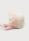 Off White and Pink Handsmocked Baby Bonnet Knitted Accessories  from Pepa London