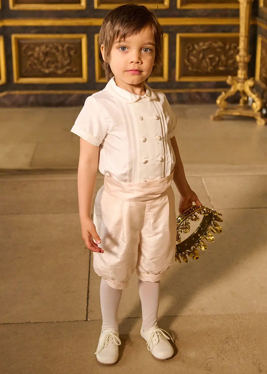 The Royal Silk Knickerbocker Three-Piece Set in Rose (2-6yrs) TWO PIECE SETS from Pepa London