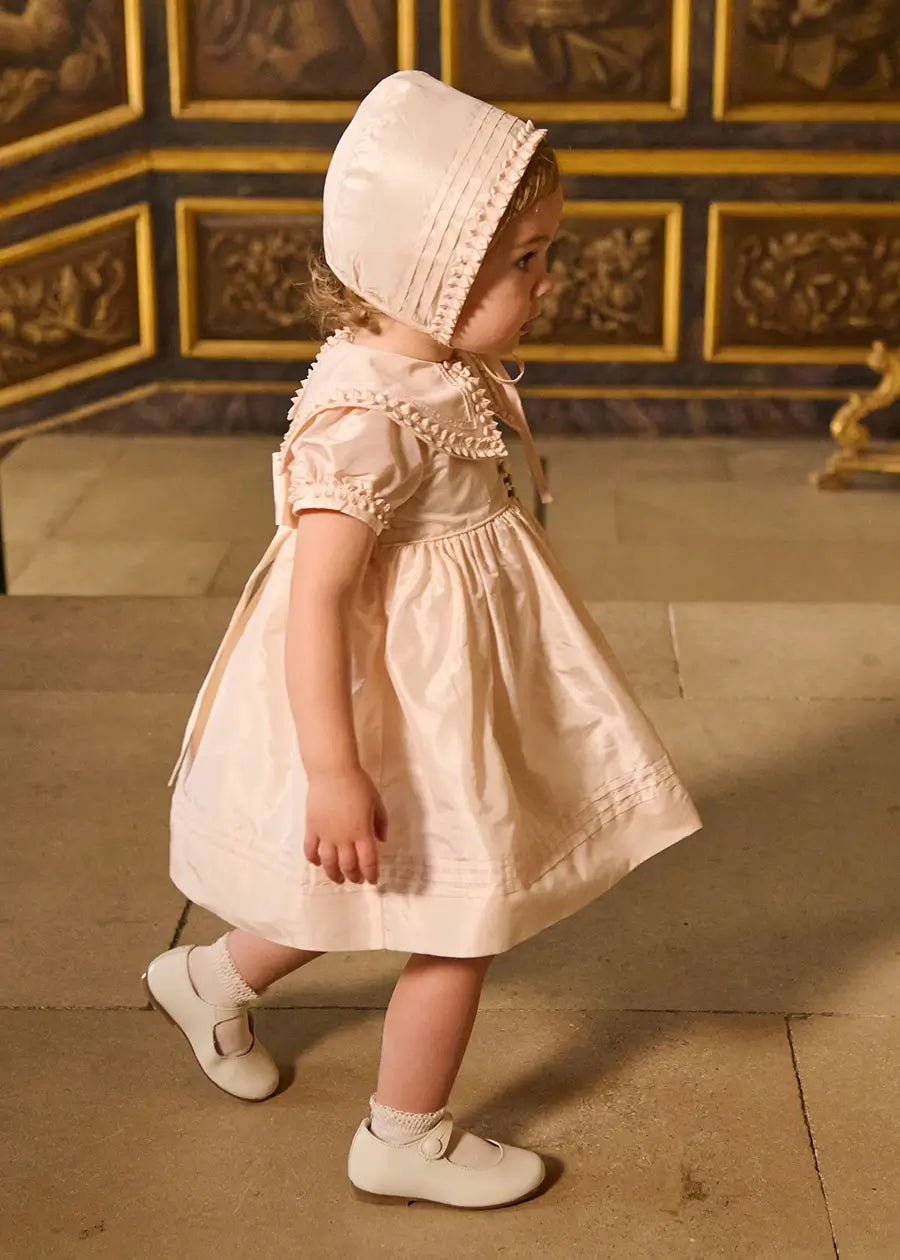 The Royal Silk Dress with Bloomers in Rose (6mths-3yrs) Dresses from Pepa London