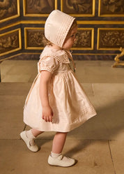 The Royal Silk Dress with Bloomers in Rose (6mths-3yrs) Dresses from Pepa London